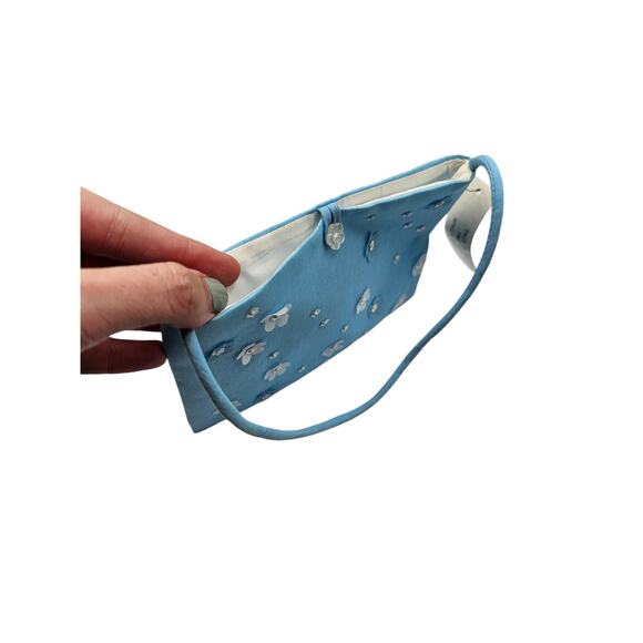 Vintage 1990s Laundry by Shelli Segal Small Purse Bag Blue White Daisy Flower - Picture 4 of 5